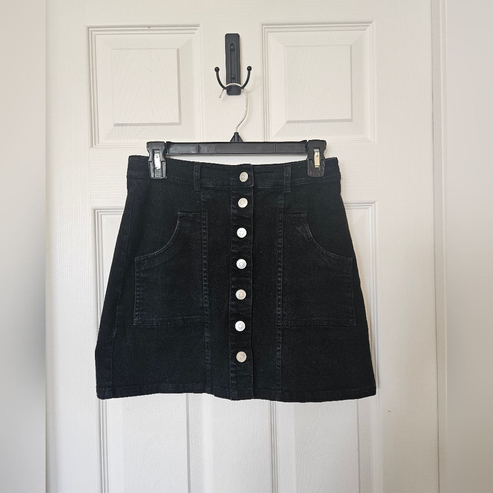Altar'd State, Black Denim Button-up Jean Skirt, Size Small